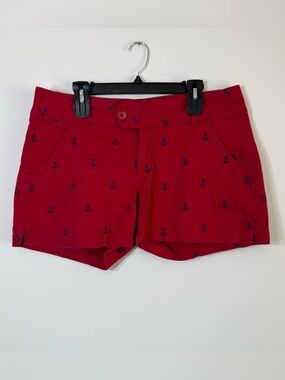 Blue Epic Denim Red Nautical Anchor Embroidered Shorts Size 14 Preppy Coastal